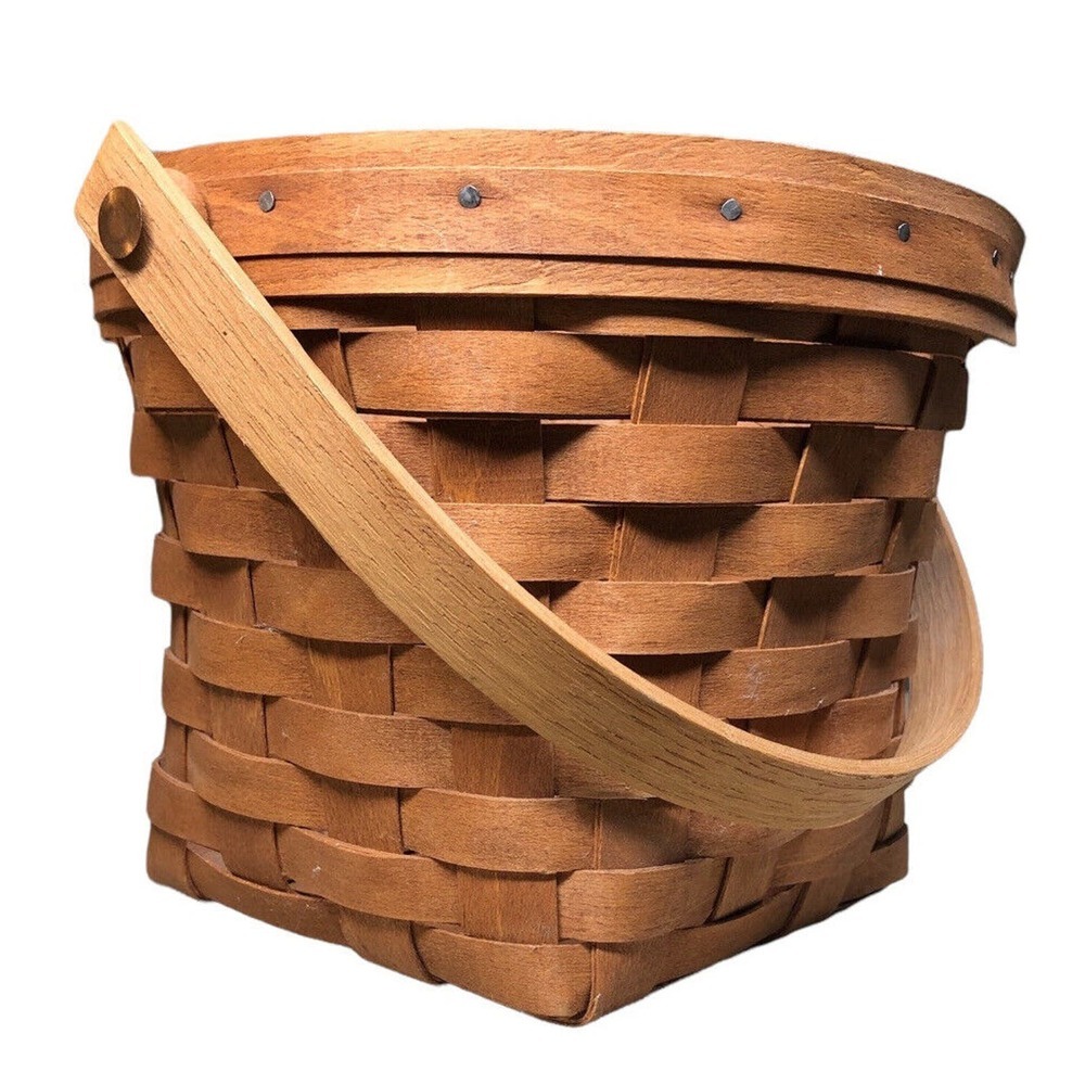 Vintage Longaberger Basket 1980s Handle 8” Handmade with Liner Farmhouse
